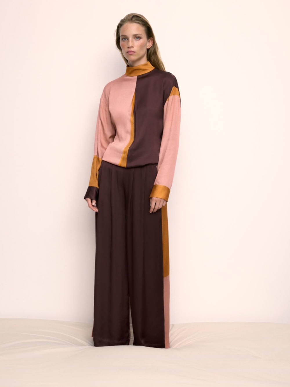 Zara Color Block Satin Effect Blouse Size Small NWT Oversized